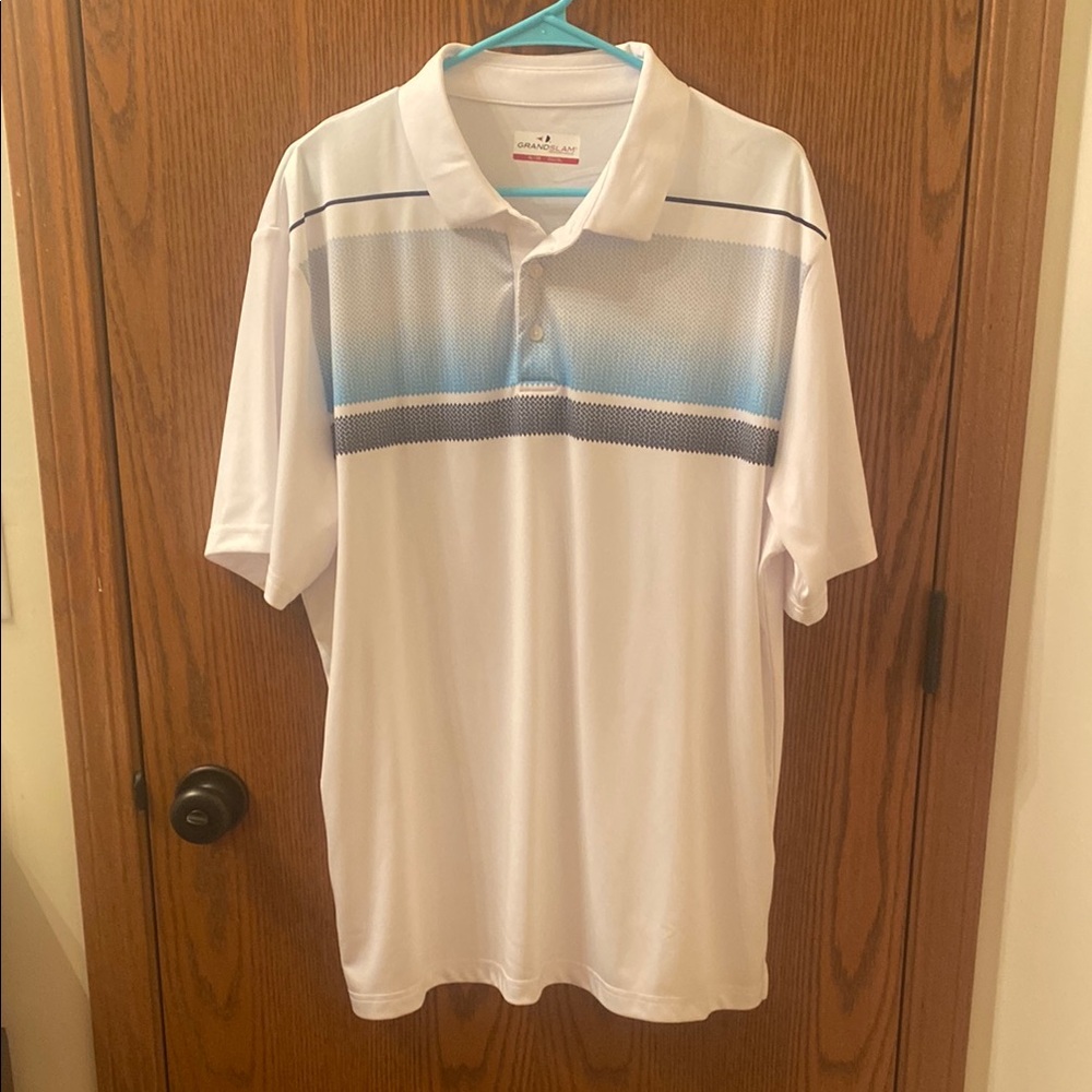 Men's White and Blue Polo Shirt